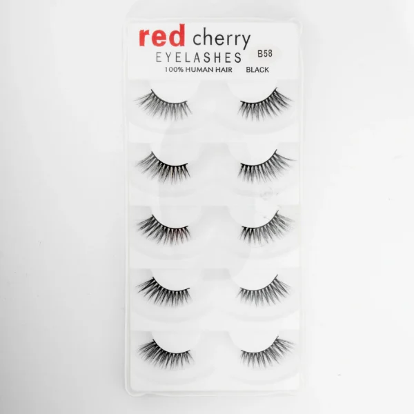 رموش شعر بشري طبيعي 100% 5 أزواج - Red Cherry 100% Human Hair 5 Pairs