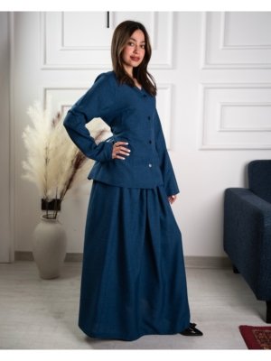 بدلة نسائية لنن - تنورة طويلة وقميص بأكمام طويلة